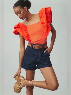 NWT Anthropologie Sunday In Brooklyn Ruffle-Sleeve Top